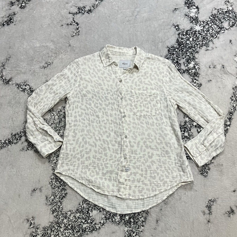 Rails Ellis Grey Jaguar Button Down Shirt‎ Womens XS Leopard Lightweight Blouse